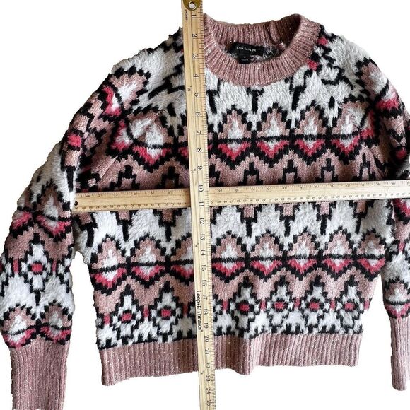 ANN TAYLOR White pink Fair Isle womens V-Neck Cardigan Sweater size Medium - Picture 5 of 9